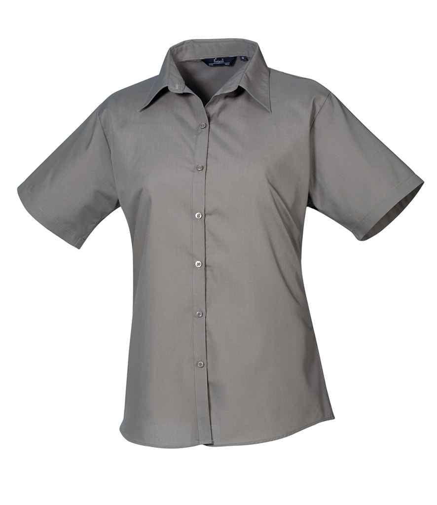 Premier Ladies Short Sleeve Poplin Blouse - (3rd Colours) in Dark Grey by Premier — Custom branded clothing by Print Press, featuring premium embroidery produced in our specialist print lab in the UK.
