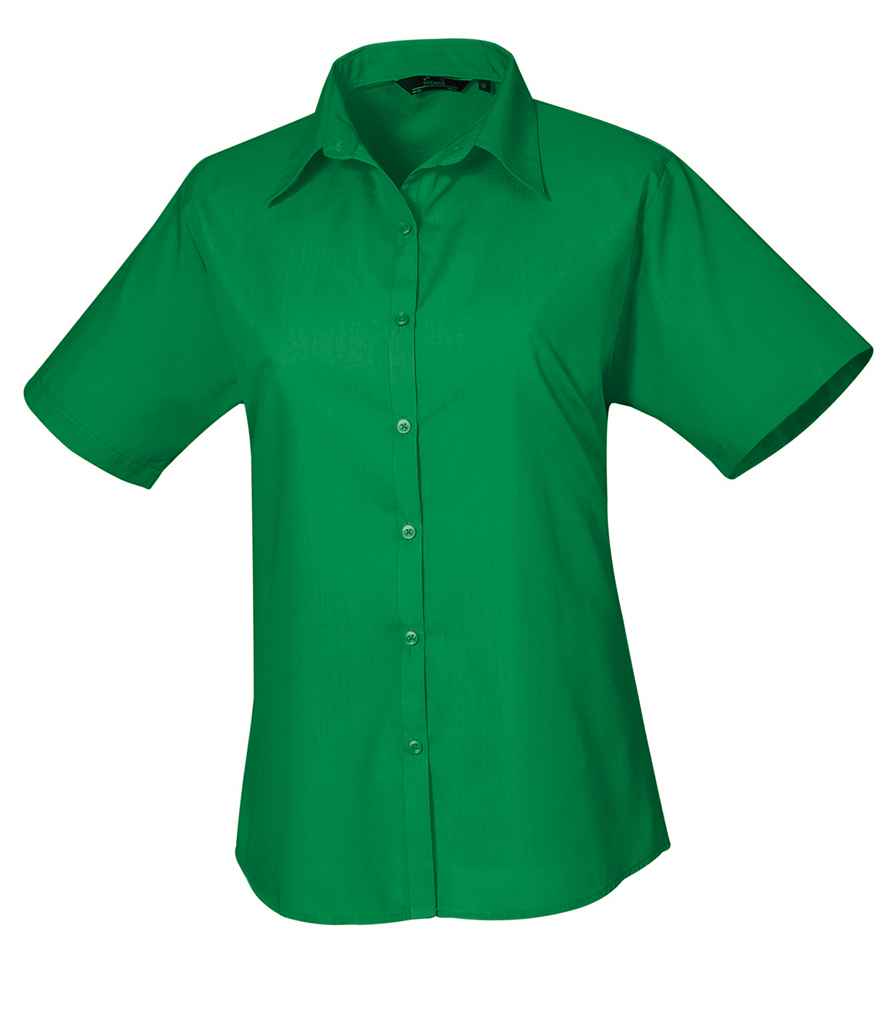 Premier Ladies Short Sleeve Poplin Blouse - (2nd Colours) in Emerald by Premier — Custom branded clothing by Print Press, featuring premium embroidery produced in our specialist print lab in the UK.