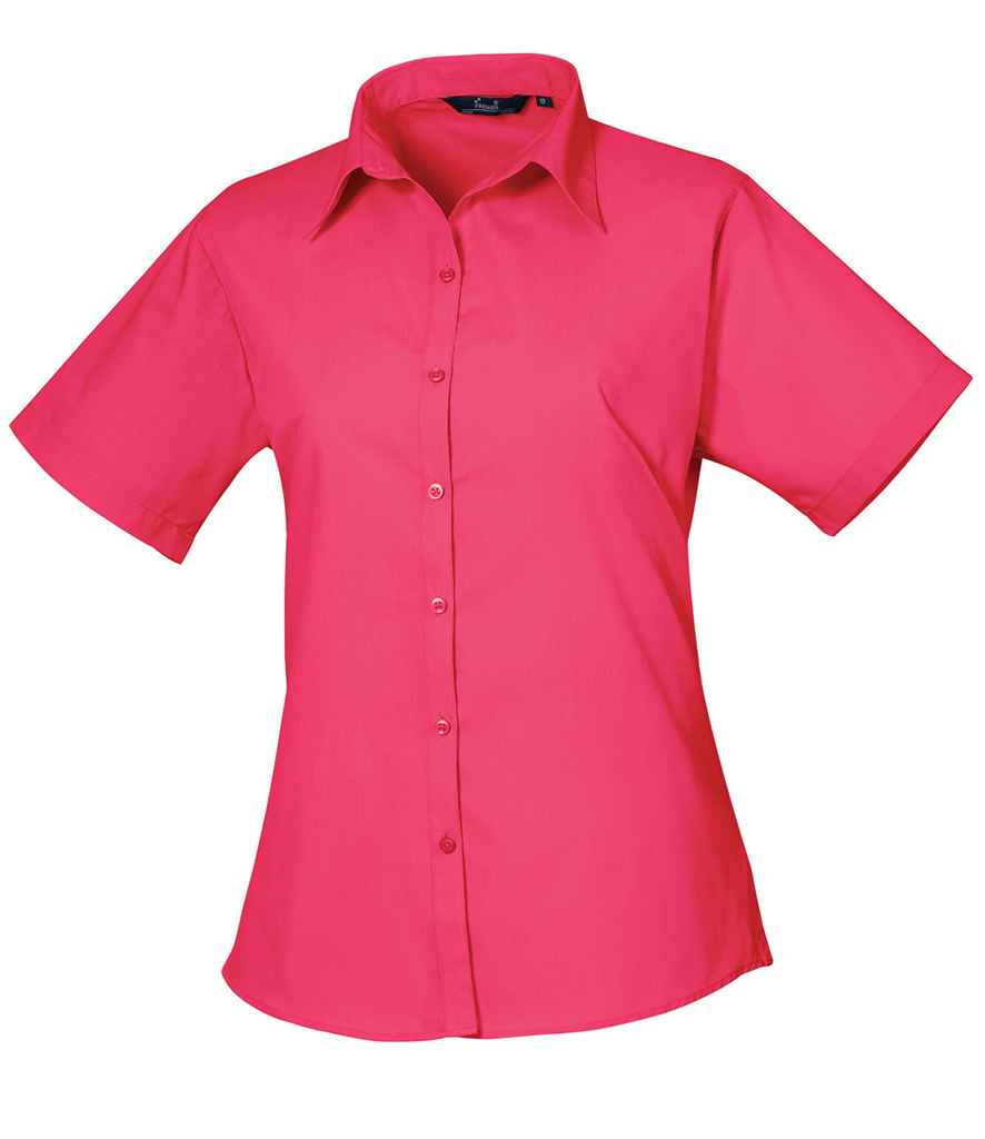 Premier Ladies Short Sleeve Poplin Blouse - (4th Colours) in Hot Pink by Premier — Custom branded clothing by Print Press, featuring premium embroidery produced in our specialist print lab in the UK.