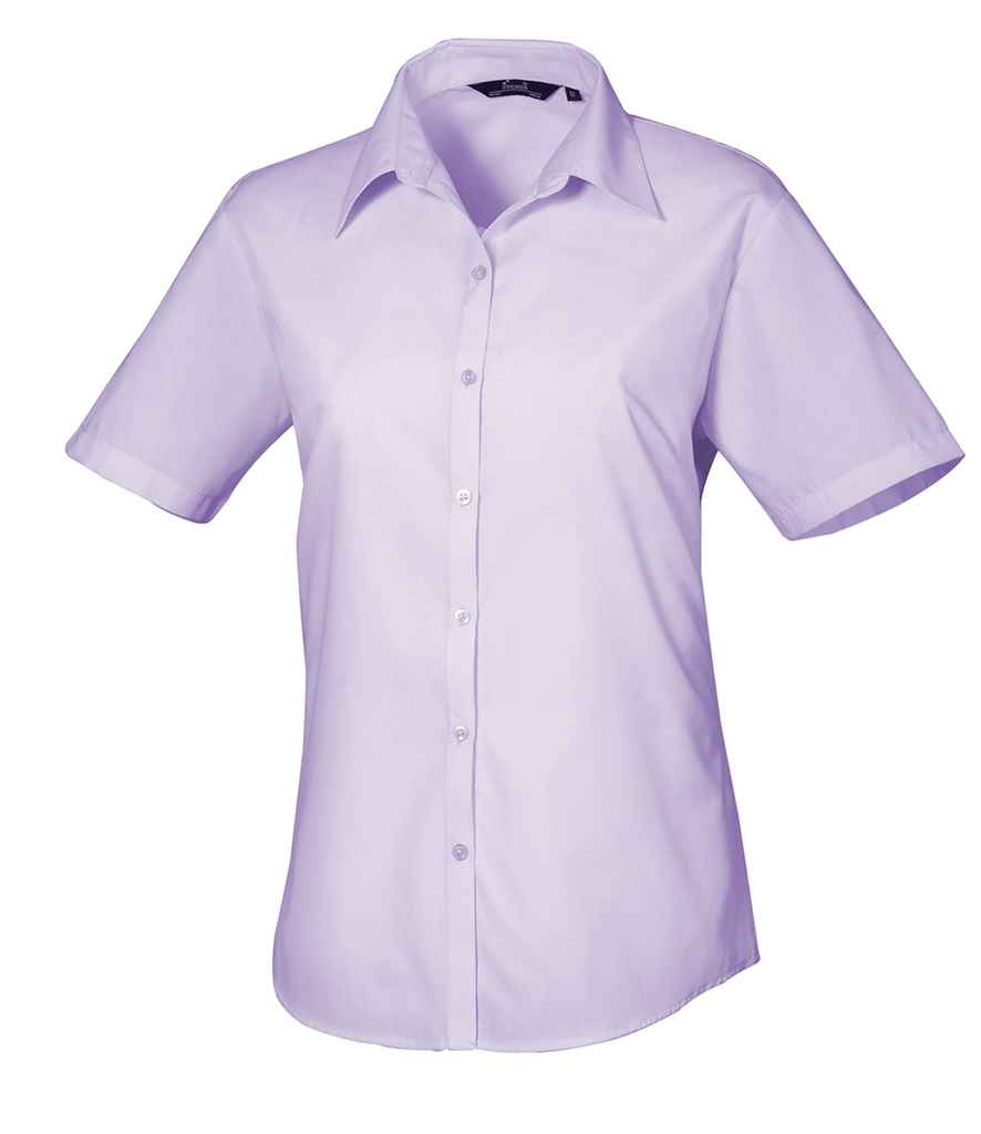 Premier Ladies Short Sleeve Poplin Blouse - (2nd Colours) in Lilac by Premier — Custom branded clothing by Print Press, featuring premium embroidery produced in our specialist print lab in the UK.