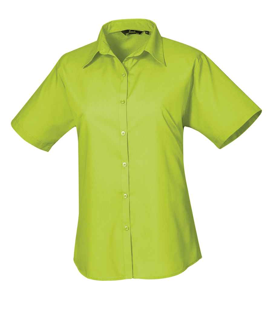 Premier Ladies Short Sleeve Poplin Blouse - (3rd Colours) in Lime Green by Premier — Custom branded clothing by Print Press, featuring premium embroidery produced in our specialist print lab in the UK.