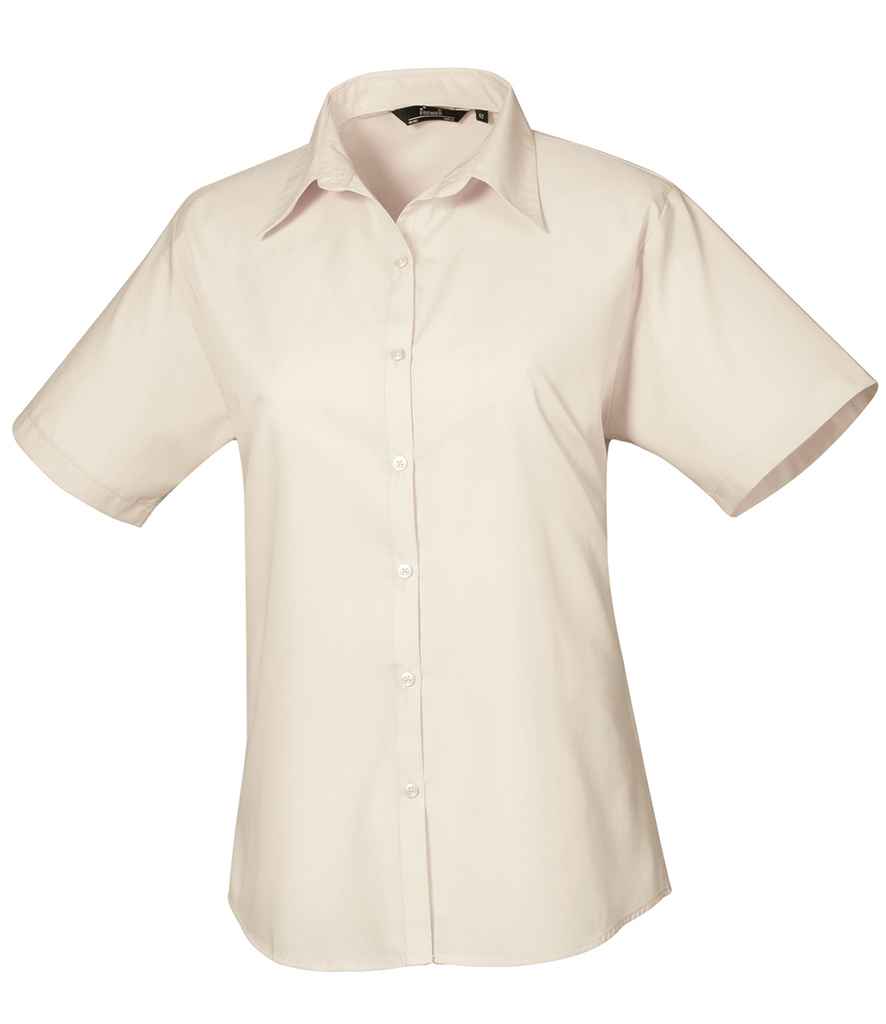 Premier Ladies Short Sleeve Poplin Blouse in Natural by Premier — Custom branded clothing by Print Press, featuring premium embroidery produced in our specialist print lab in the UK.