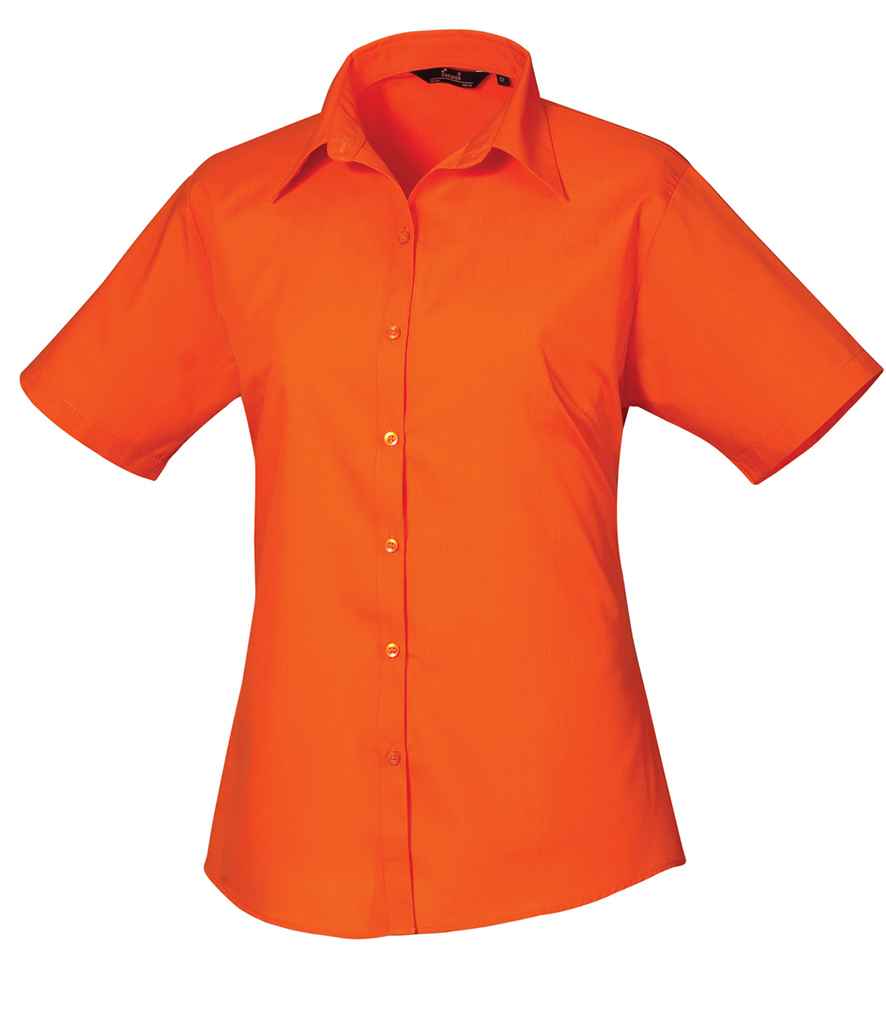 Premier Ladies Short Sleeve Poplin Blouse - (4th Colours) in Orange by Premier — Custom branded clothing by Print Press, featuring premium embroidery produced in our specialist print lab in the UK.