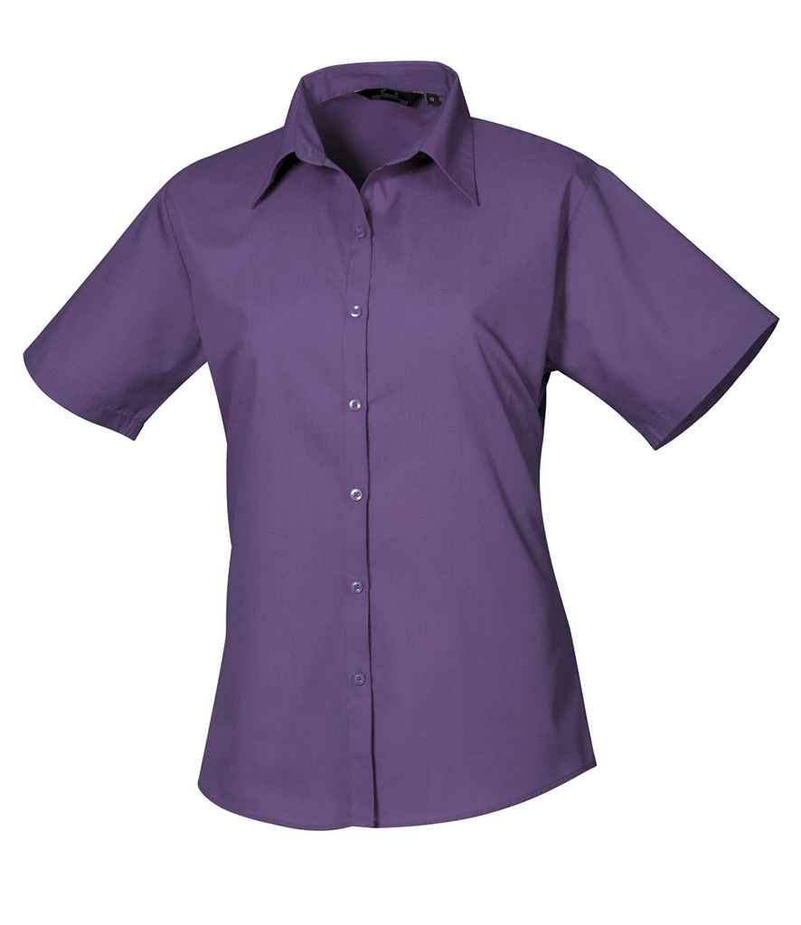 Premier Ladies Short Sleeve Poplin Blouse - (2nd Colours) in Purple by Premier — Custom branded clothing by Print Press, featuring premium embroidery produced in our specialist print lab in the UK.