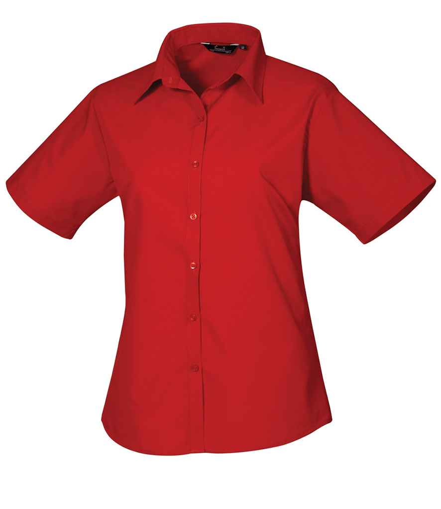 Premier Ladies Short Sleeve Poplin Blouse - (3rd Colours) in Red by Premier — Custom branded clothing by Print Press, featuring premium embroidery produced in our specialist print lab in the UK.