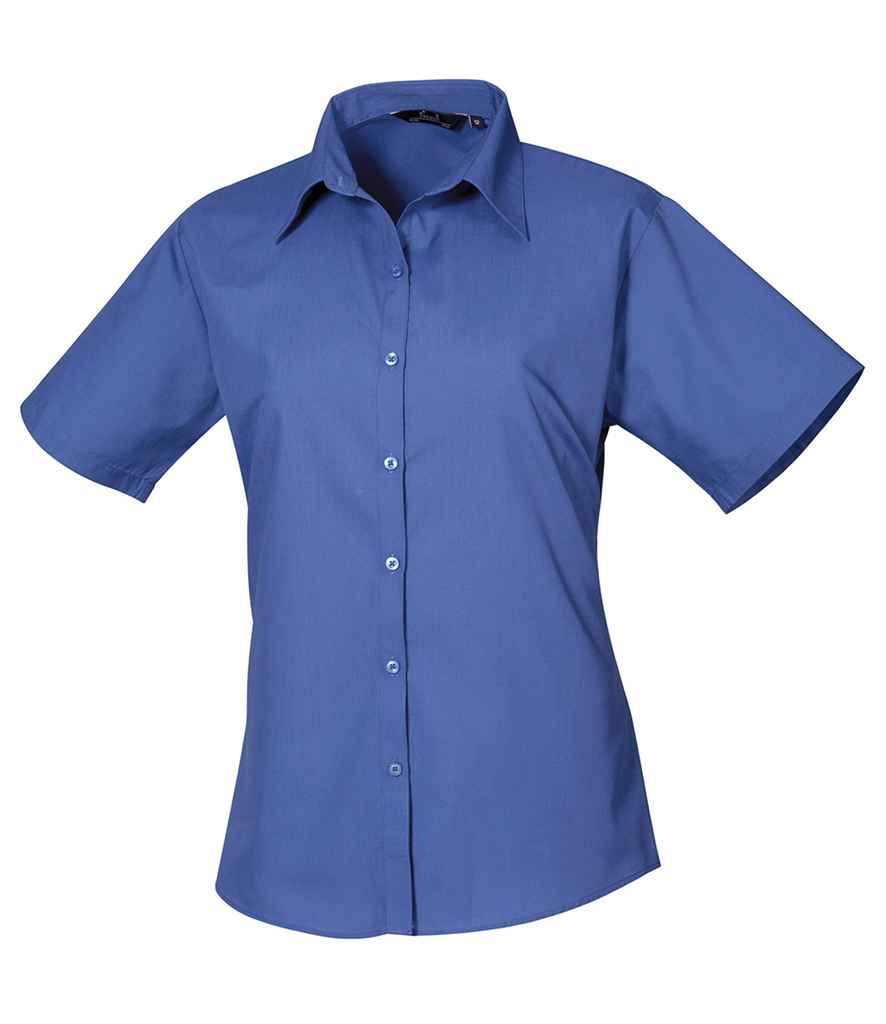 Premier Ladies Short Sleeve Poplin Blouse in Royal Blue by Premier — Custom branded clothing by Print Press, featuring premium embroidery produced in our specialist print lab in the UK.