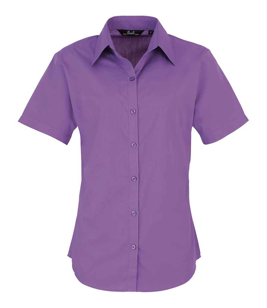Premier Ladies Short Sleeve Poplin Blouse - (2nd Colours) in Rich Violet by Premier — Custom branded clothing by Print Press, featuring premium embroidery produced in our specialist print lab in the UK.