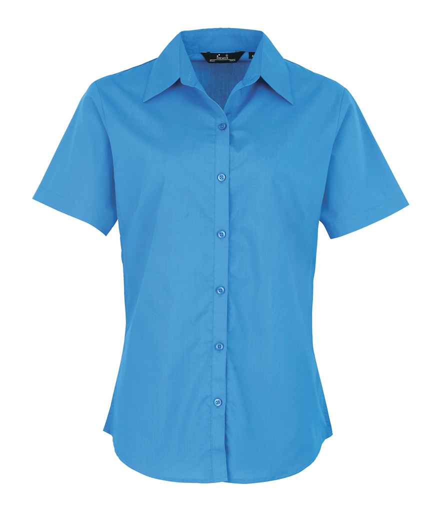 Premier Ladies Short Sleeve Poplin Blouse - (2nd Colours) in Sapphire Blue by Premier — Custom branded clothing by Print Press, featuring premium embroidery produced in our specialist print lab in the UK.