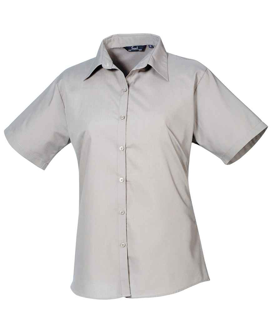 Premier Ladies Short Sleeve Poplin Blouse - (3rd Colours) in Silver by Premier — Custom branded clothing by Print Press, featuring premium embroidery produced in our specialist print lab in the UK.