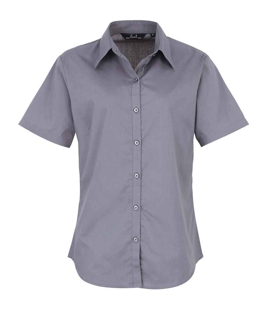 Premier Ladies Short Sleeve Poplin Blouse - (3rd Colours) in Steel by Premier — Custom branded clothing by Print Press, featuring premium embroidery produced in our specialist print lab in the UK.