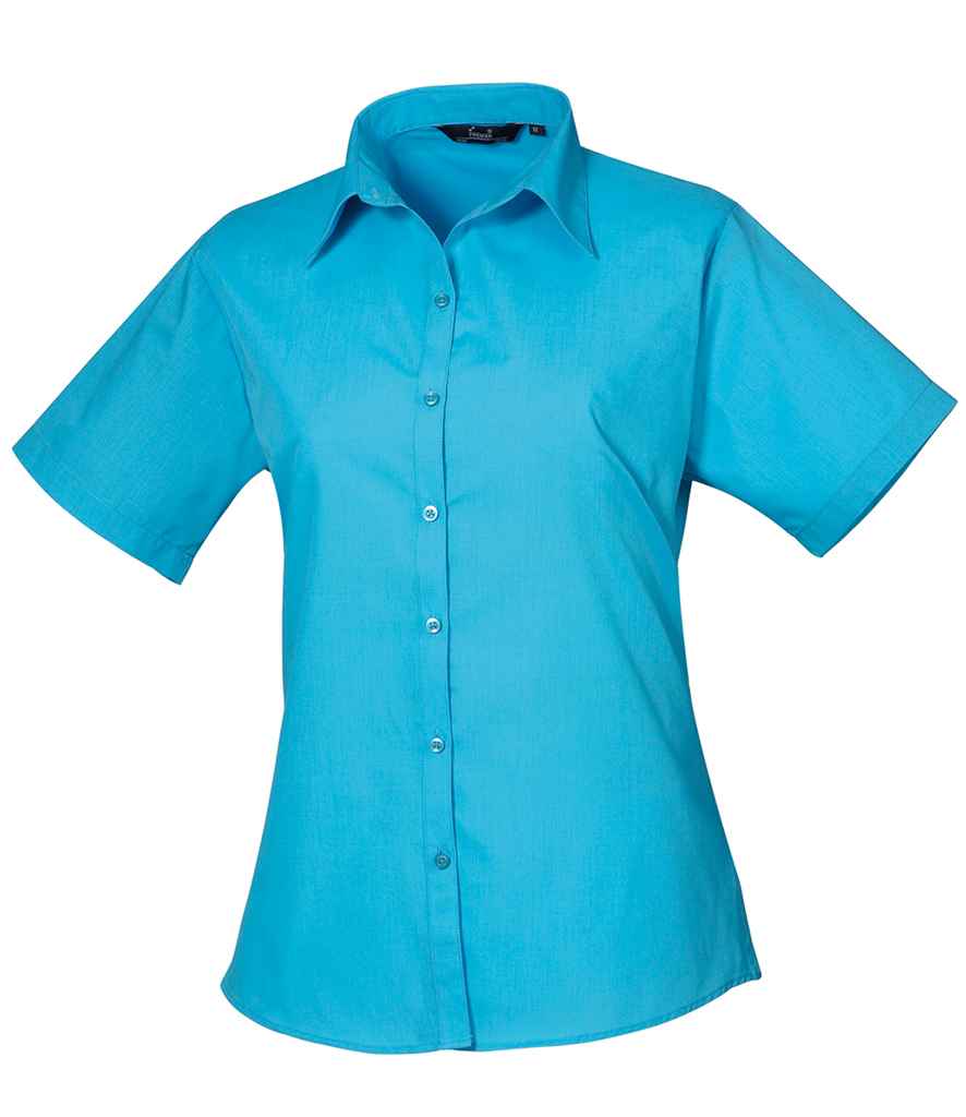 Premier Ladies Short Sleeve Poplin Blouse - (2nd Colours) in Turquoise Blue by Premier — Custom branded clothing by Print Press, featuring premium embroidery produced in our specialist print lab in the UK.