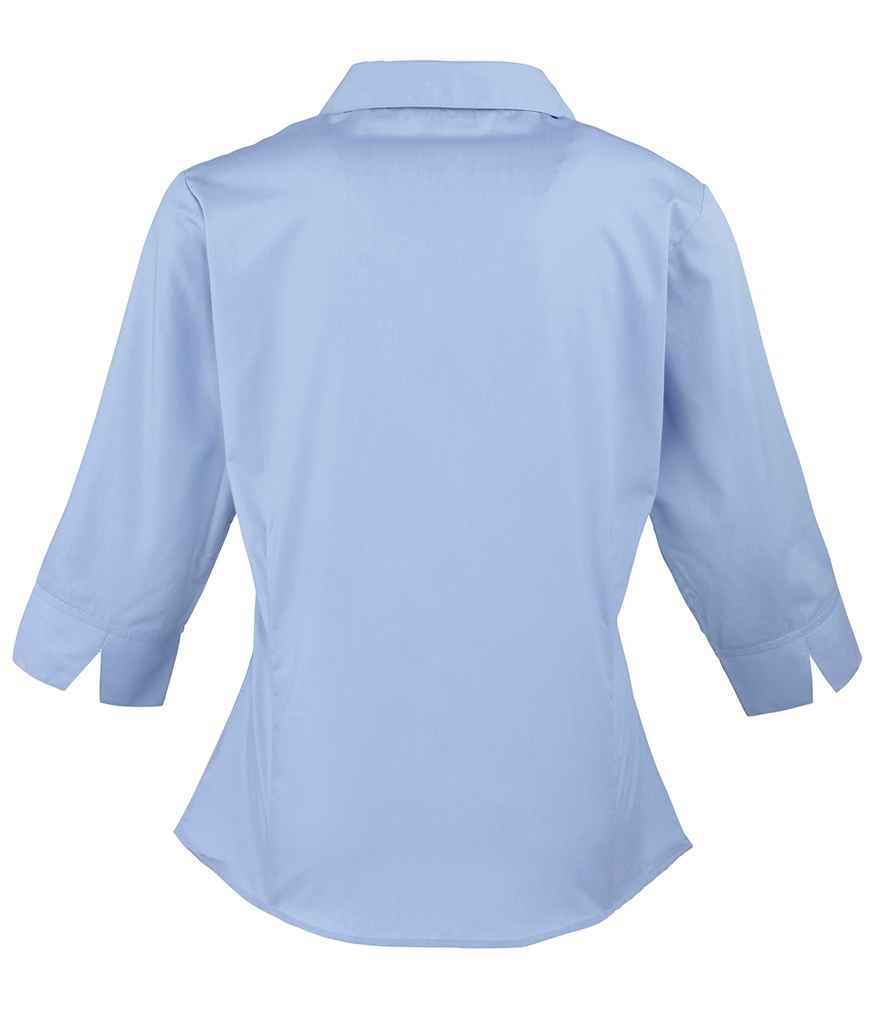 Premier Ladies 3/4 Sleeve Poplin Blouse in by Premier — Custom branded clothing by Print Press, featuring premium embroidery produced in our specialist print lab in the UK.