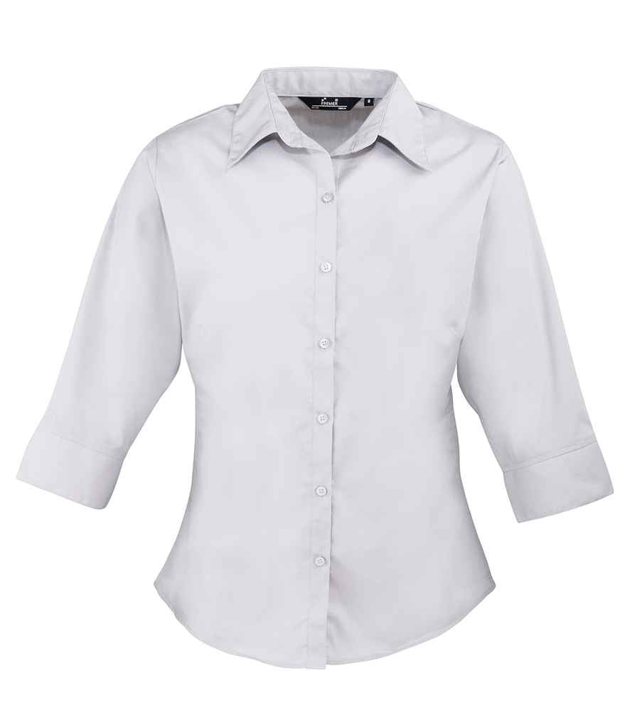 Premier Ladies 3/4 Sleeve Poplin Blouse in by Premier — Custom branded clothing by Print Press, featuring premium embroidery produced in our specialist print lab in the UK.
