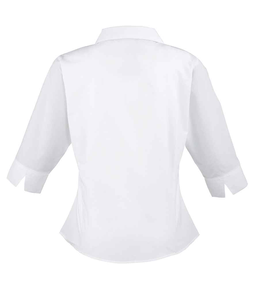 Premier Ladies 3/4 Sleeve Poplin Blouse in by Premier — Custom branded clothing by Print Press, featuring premium embroidery produced in our specialist print lab in the UK.