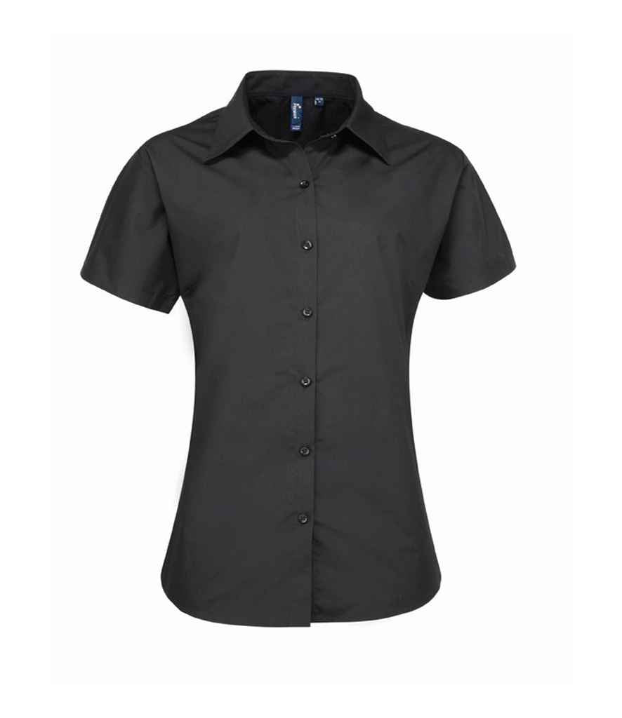 Premier Ladies Supreme Short Sleeve Poplin Shirt in Black by Premier — Custom branded clothing by Print Press, featuring premium embroidery produced in our specialist print lab in the UK.
