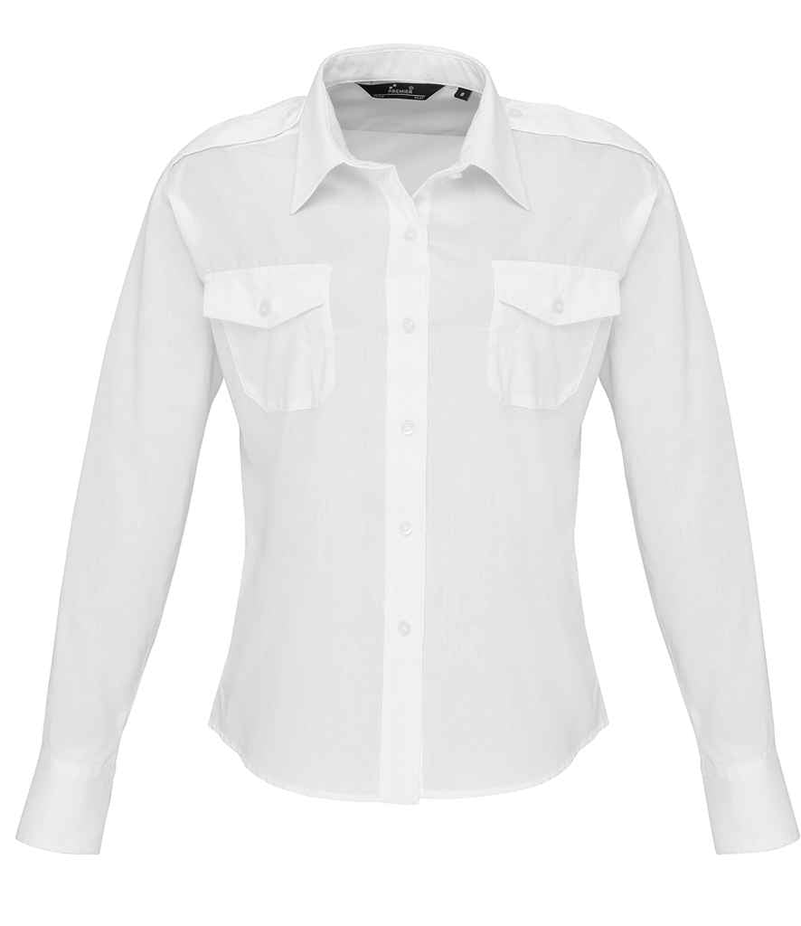 Premier Ladies Long Sleeve Pilot Shirt in by Premier — Custom branded clothing by Print Press, featuring premium embroidery produced in our specialist print lab in the UK.