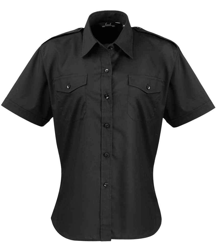 Premier Ladies Short Sleeve Pilot Shirt in by Premier — Custom branded clothing by Print Press, featuring premium embroidery produced in our specialist print lab in the UK.