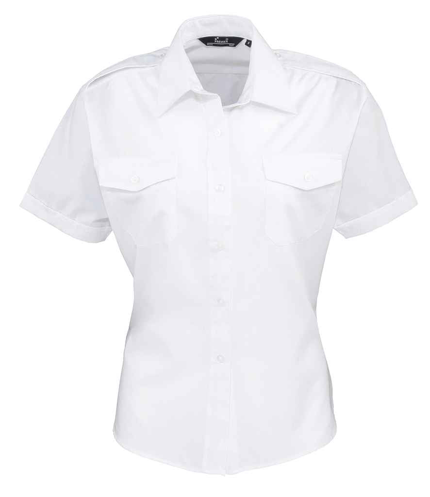 Premier Ladies Short Sleeve Pilot Shirt in by Premier — Custom branded clothing by Print Press, featuring premium embroidery produced in our specialist print lab in the UK.