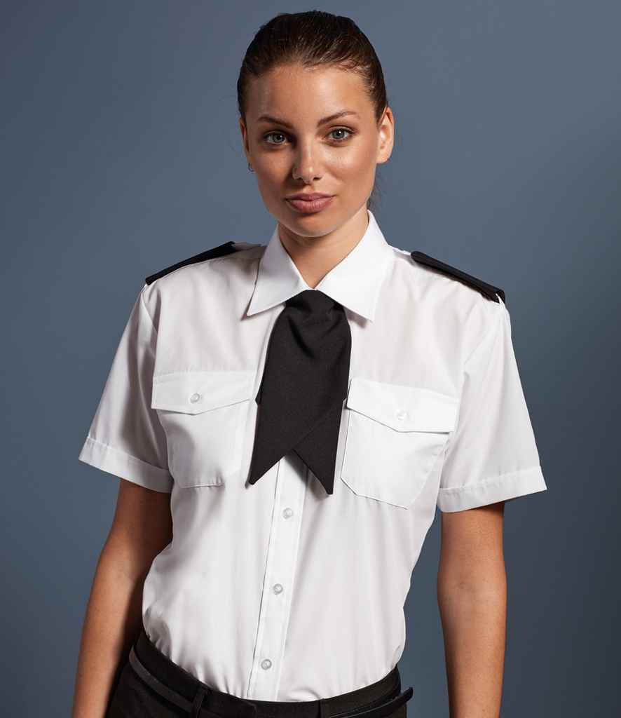 Premier Ladies Short Sleeve Pilot Shirt in White by Premier — Custom branded clothing by Print Press, featuring premium embroidery produced in our specialist print lab in the UK.