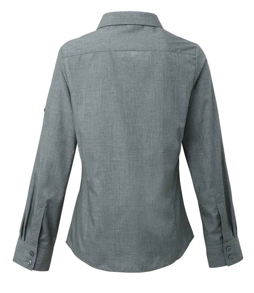 Premier Ladies Cross-Dye Roll Sleeve Shirt in by Premier — Custom branded clothing by Print Press, featuring premium embroidery produced in our specialist print lab in the UK.