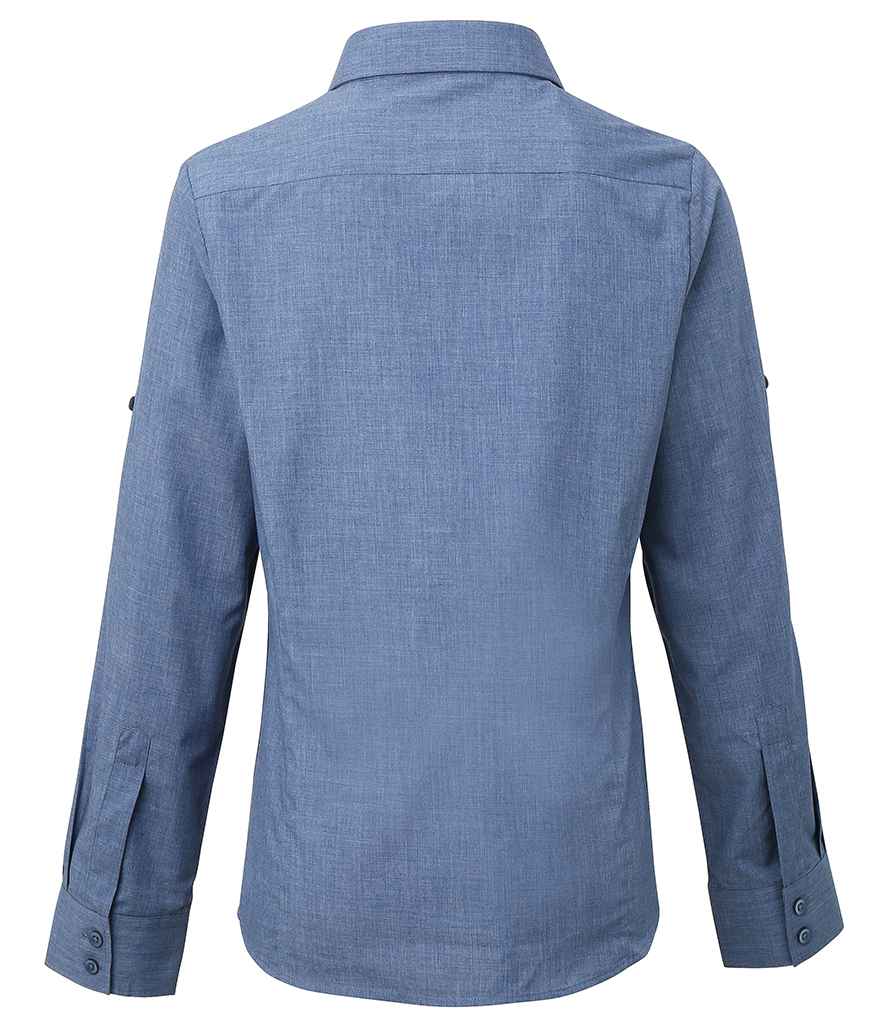Premier Ladies Cross-Dye Roll Sleeve Shirt in by Premier — Custom branded clothing by Print Press, featuring premium embroidery produced in our specialist print lab in the UK.