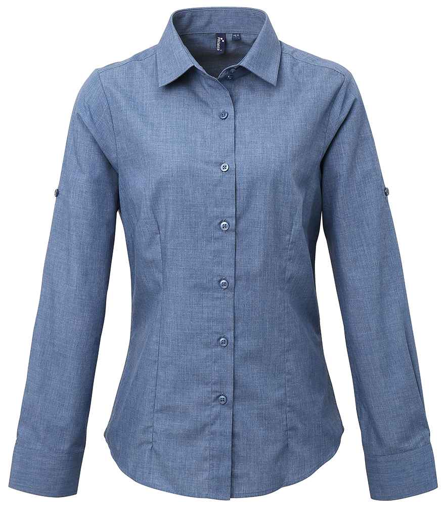 Premier Ladies Cross-Dye Roll Sleeve Shirt in by Premier — Custom branded clothing by Print Press, featuring premium embroidery produced in our specialist print lab in the UK.