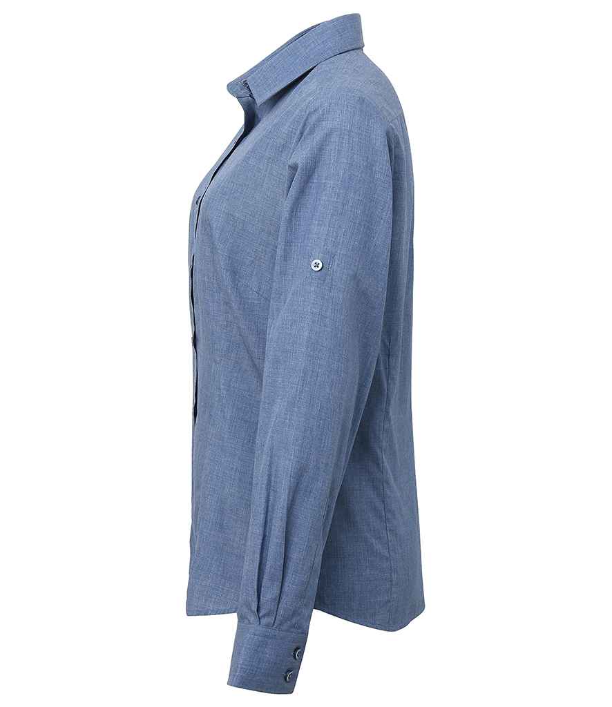 Premier Ladies Cross-Dye Roll Sleeve Shirt in by Premier — Custom branded clothing by Print Press, featuring premium embroidery produced in our specialist print lab in the UK.
