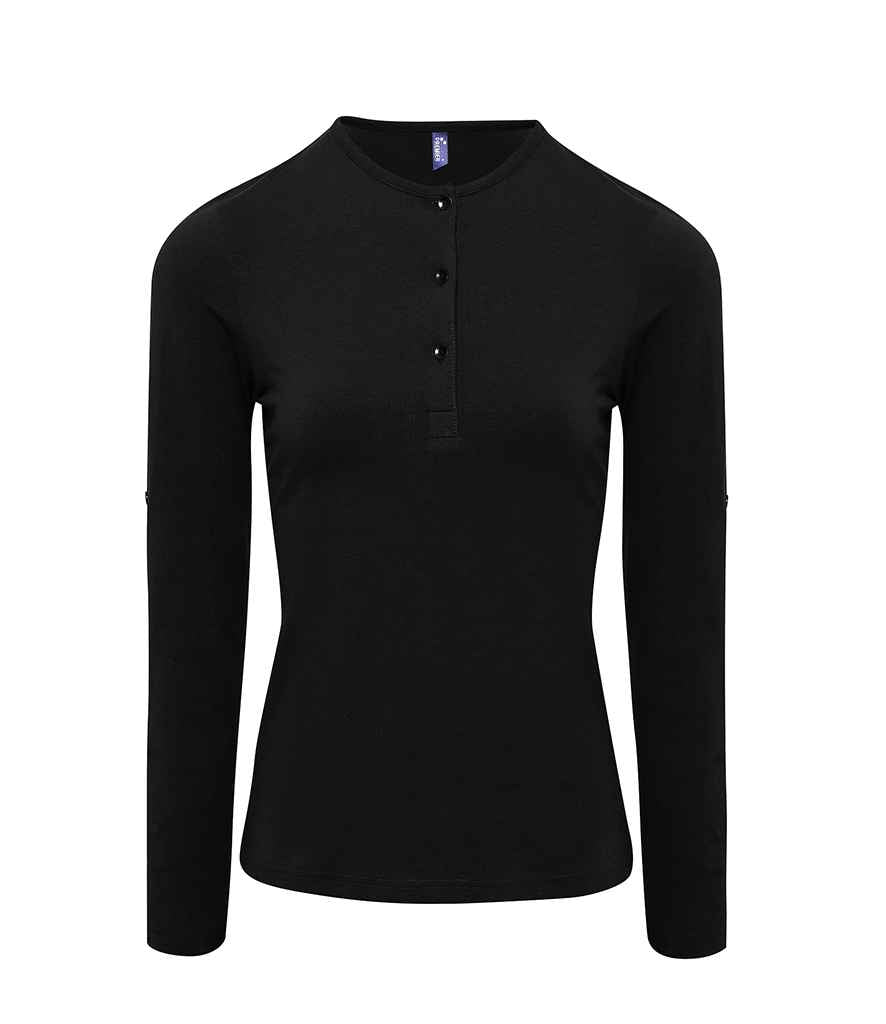 Premier Ladies Long John Roll Sleeve T-Shirt in Black by Premier — Custom branded clothing by Print Press, featuring premium embroidery produced in our specialist print lab in the UK.