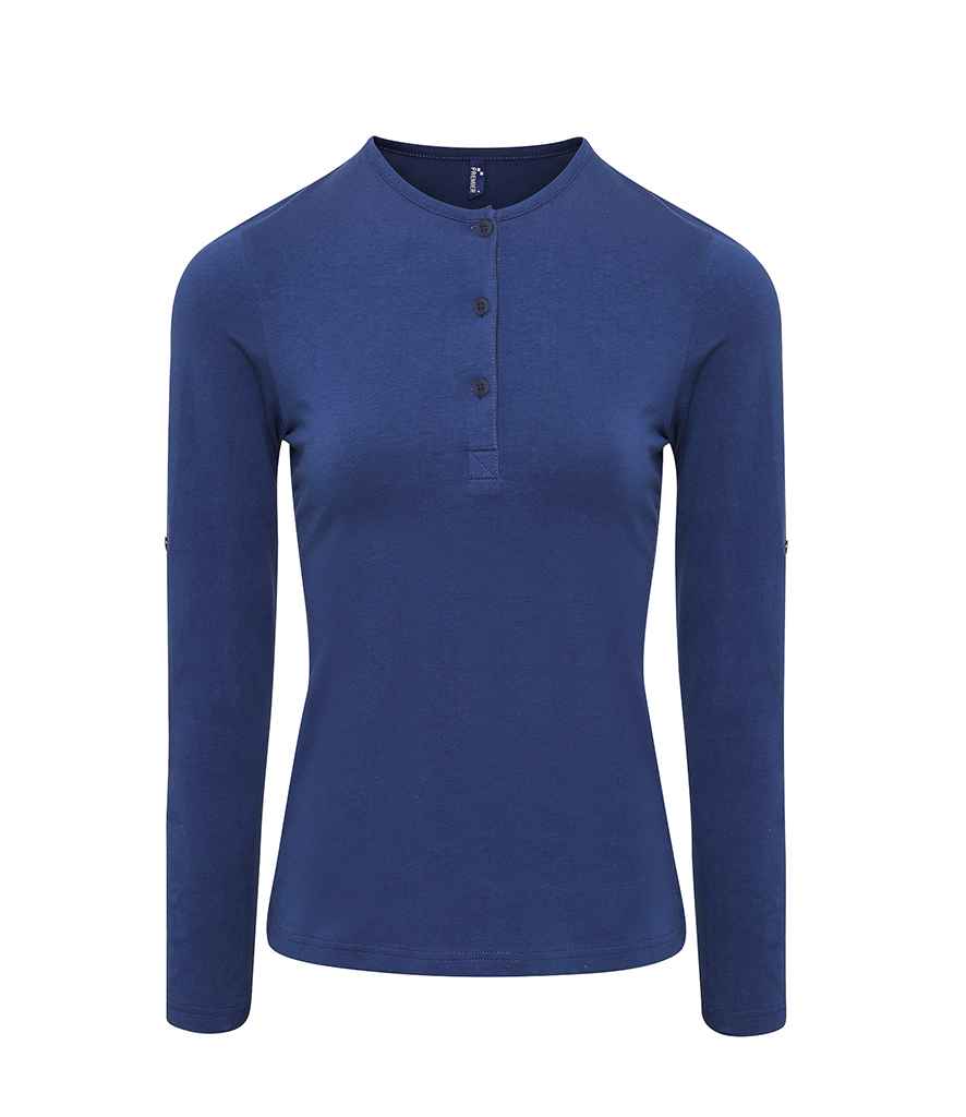 Premier Ladies Long John Roll Sleeve T-Shirt in Indigo Denim by Premier — Custom branded clothing by Print Press, featuring premium embroidery produced in our specialist print lab in the UK.