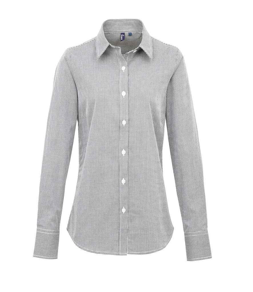 Premier Ladies Gingham Long Sleeve Shirt in by Premier — Custom branded clothing by Print Press, featuring premium embroidery produced in our specialist print lab in the UK.