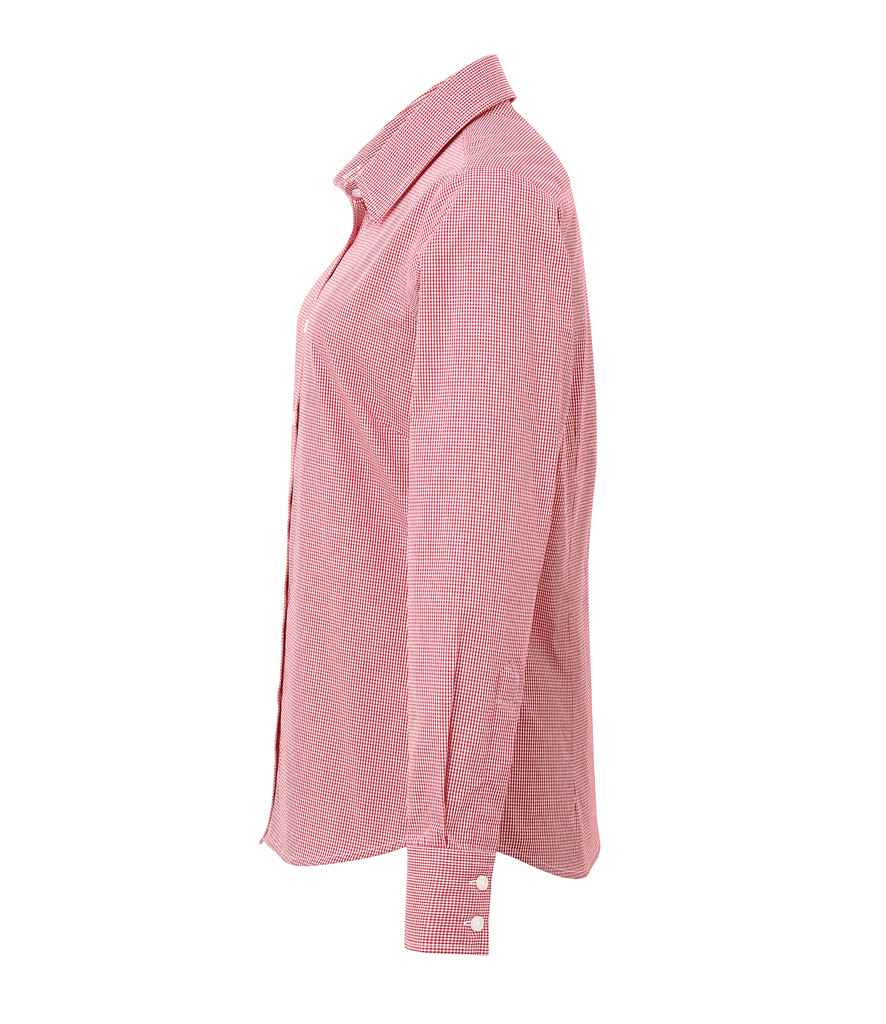 Premier Ladies Gingham Long Sleeve Shirt in by Premier — Custom branded clothing by Print Press, featuring premium embroidery produced in our specialist print lab in the UK.