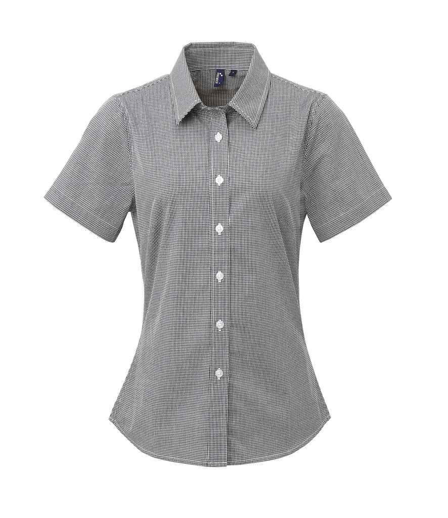 Premier Ladies Gingham Short Sleeve Shirt in Black White by Premier — Custom branded clothing by Print Press, featuring premium embroidery produced in our specialist print lab in the UK.