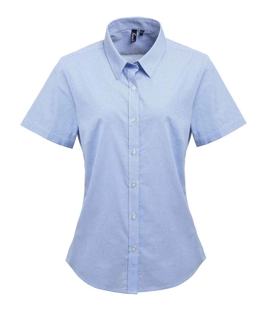 Premier Ladies Gingham Short Sleeve Shirt in by Premier — Custom branded clothing by Print Press, featuring premium embroidery produced in our specialist print lab in the UK.