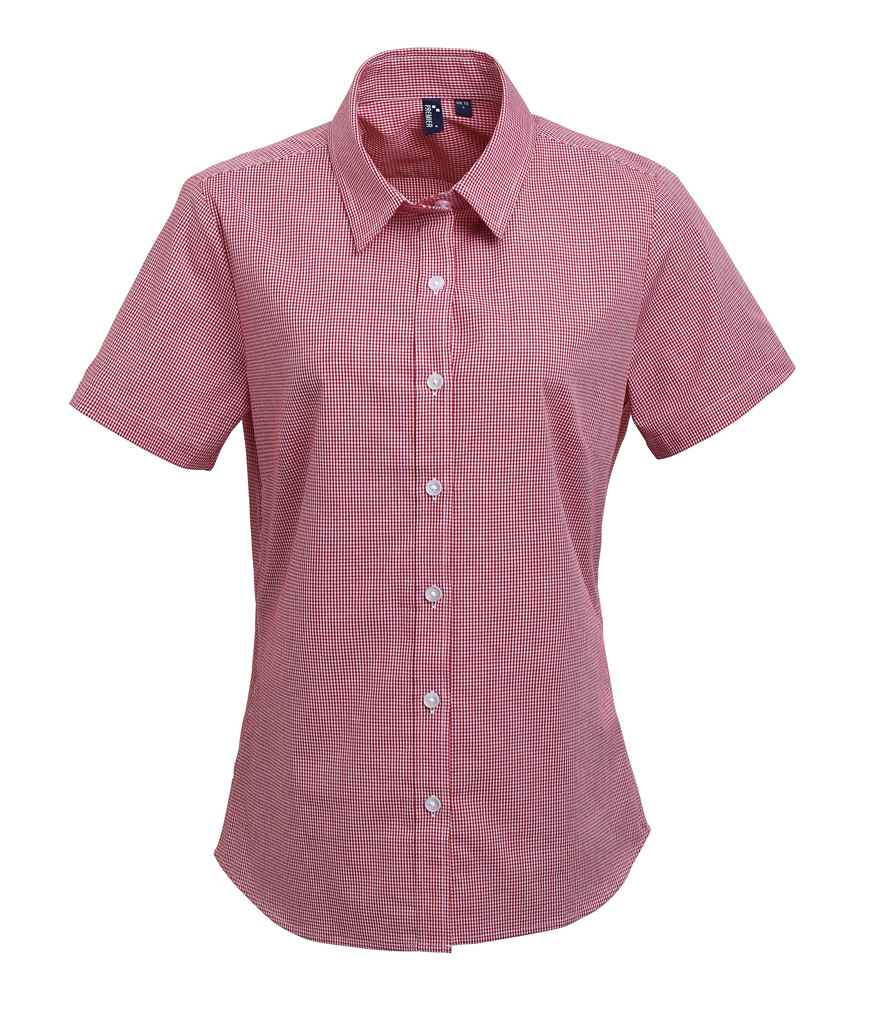 Premier Ladies Gingham Short Sleeve Shirt in Red White by Premier — Custom branded clothing by Print Press, featuring premium embroidery produced in our specialist print lab in the UK.
