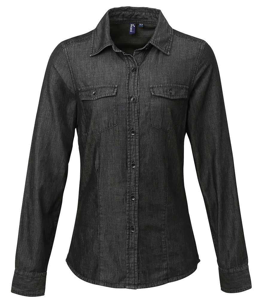 Premier Ladies Jeans Stitch Denim Shirt in by Premier — Custom branded clothing by Print Press, featuring premium embroidery produced in our specialist print lab in the UK.