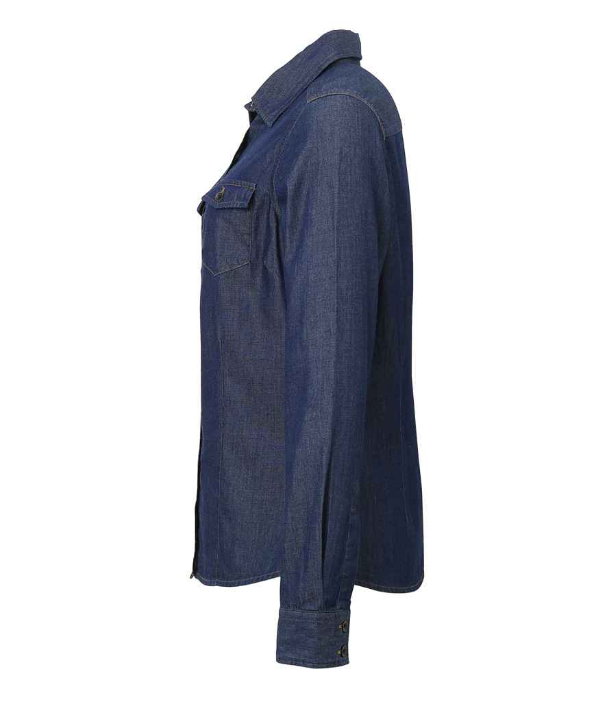 Premier Ladies Jeans Stitch Denim Shirt in by Premier — Custom branded clothing by Print Press, featuring premium embroidery produced in our specialist print lab in the UK.