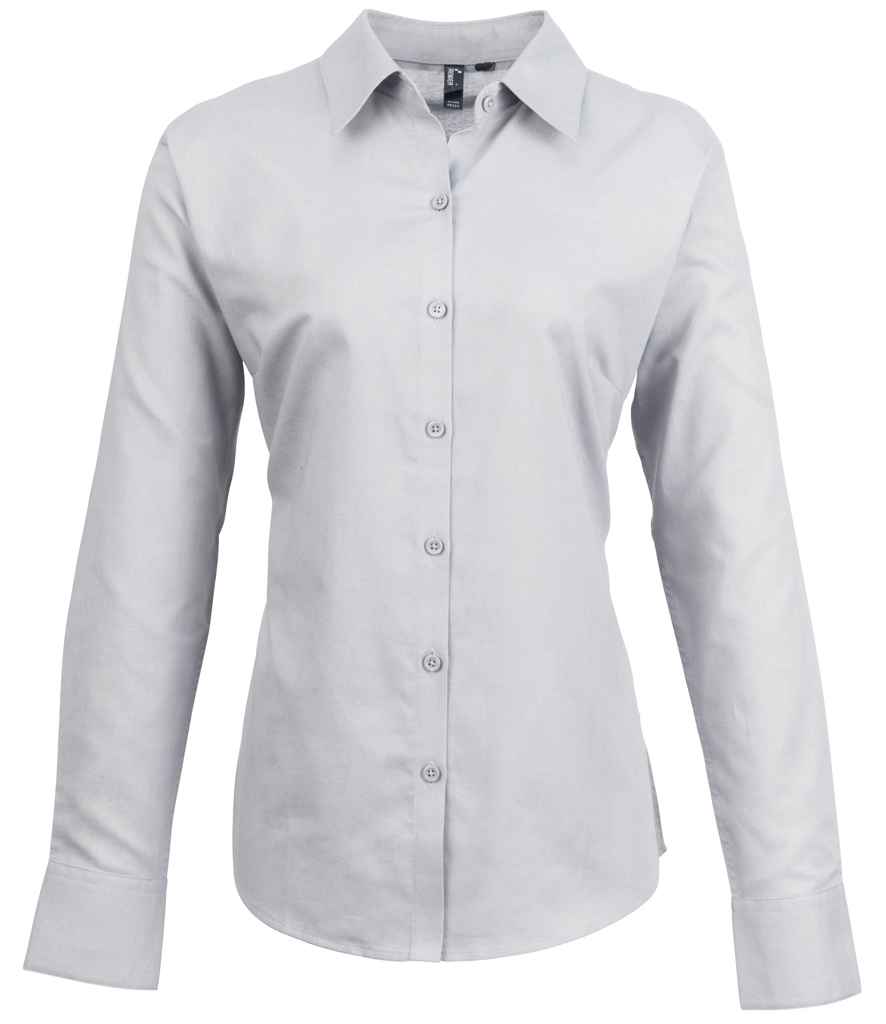 Premier Ladies Signature Long Sleeve Oxford Shirt in Silver by Premier — Custom branded clothing by Print Press, featuring premium embroidery produced in our specialist print lab in the UK.