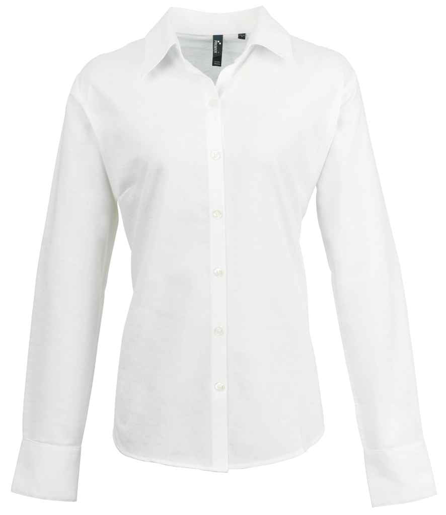 Premier Ladies Signature Long Sleeve Oxford Shirt in by Premier — Custom branded clothing by Print Press, featuring premium embroidery produced in our specialist print lab in the UK.