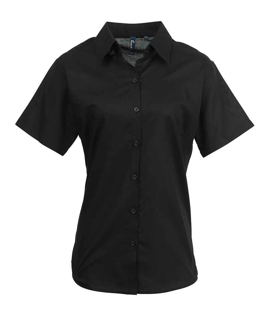 Premier Ladies Signature Short Sleeve Oxford Shirt in Black by Premier — Custom branded clothing by Print Press, featuring premium embroidery produced in our specialist print lab in the UK.