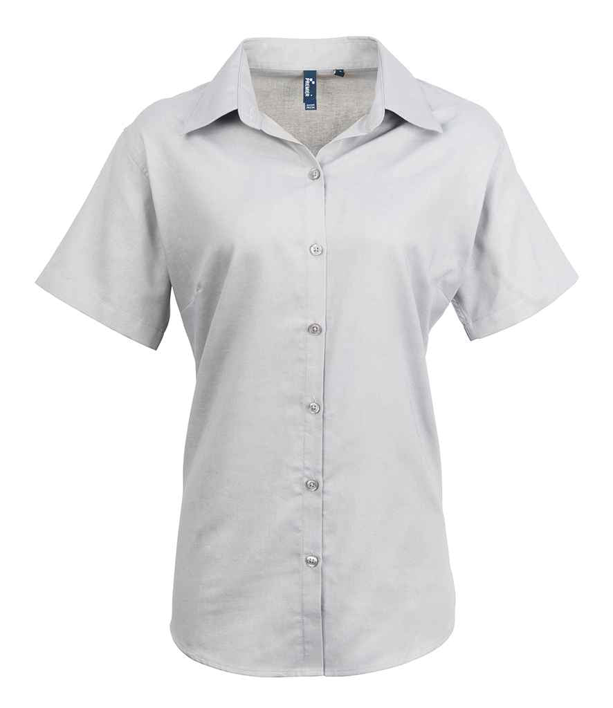 Premier Ladies Signature Short Sleeve Oxford Shirt in Silver by Premier — Custom branded clothing by Print Press, featuring premium embroidery produced in our specialist print lab in the UK.