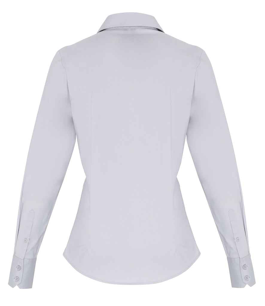 Premier Ladies Long Sleeve Stretch Fit Poplin Shirt in by Premier — Custom branded clothing by Print Press, featuring premium embroidery produced in our specialist print lab in the UK.