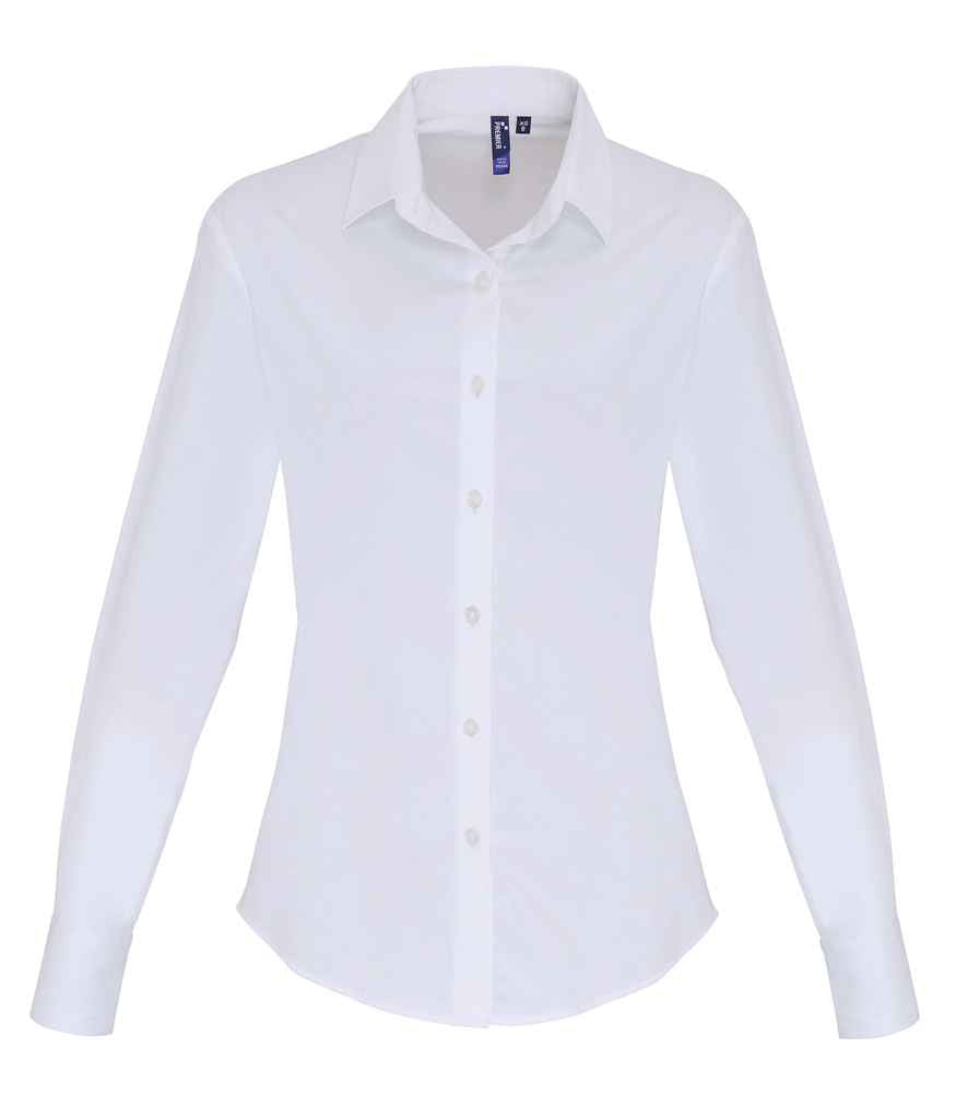 Premier Ladies Long Sleeve Stretch Fit Poplin Shirt in by Premier — Custom branded clothing by Print Press, featuring premium embroidery produced in our specialist print lab in the UK.