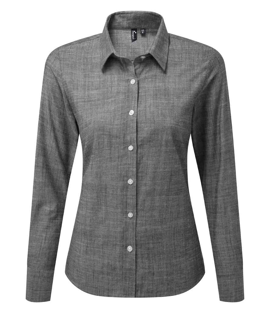 Premier Ladies Long Sleeve Chambray Shirt in by Premier — Custom branded clothing by Print Press, featuring premium embroidery produced in our specialist print lab in the UK.