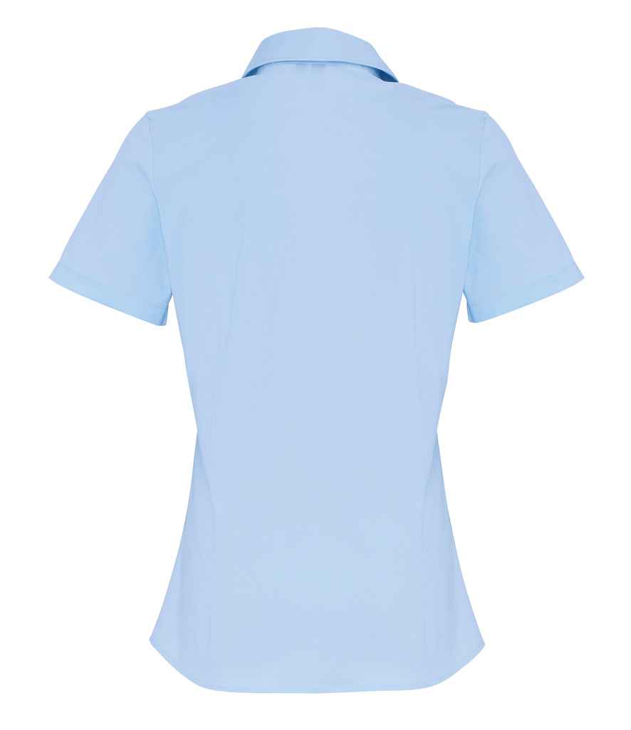 Premier Ladies Short Sleeve Stretch Fit Poplin Shirt in by Premier — Custom branded clothing by Print Press, featuring premium embroidery produced in our specialist print lab in the UK.