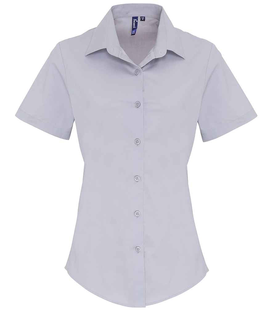 Premier Ladies Short Sleeve Stretch Fit Poplin Shirt in by Premier — Custom branded clothing by Print Press, featuring premium embroidery produced in our specialist print lab in the UK.
