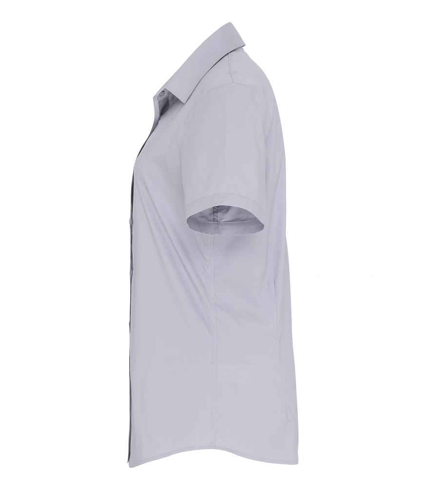 Premier Ladies Short Sleeve Stretch Fit Poplin Shirt in by Premier — Custom branded clothing by Print Press, featuring premium embroidery produced in our specialist print lab in the UK.