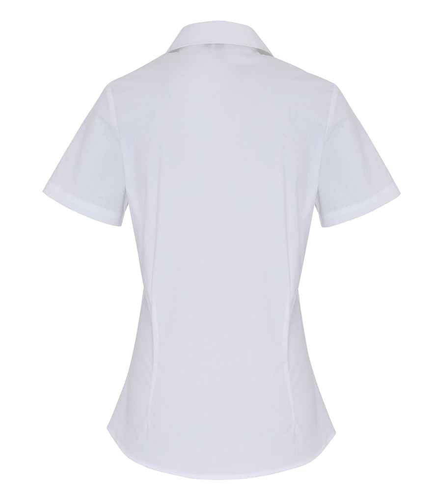 Premier Ladies Short Sleeve Stretch Fit Poplin Shirt in by Premier — Custom branded clothing by Print Press, featuring premium embroidery produced in our specialist print lab in the UK.