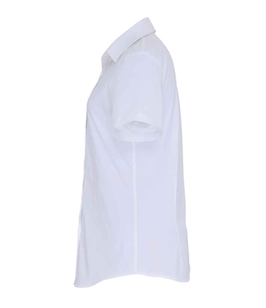 Premier Ladies Short Sleeve Stretch Fit Poplin Shirt in by Premier — Custom branded clothing by Print Press, featuring premium embroidery produced in our specialist print lab in the UK.