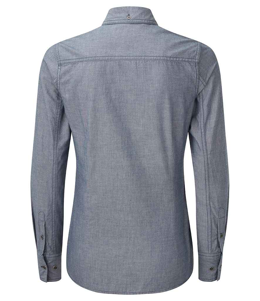 Premier Ladies Organic Fairtrade Certified Long Sleeve Chambray Shirt in by Premier — Custom branded clothing by Print Press, featuring premium embroidery produced in our specialist print lab in the UK.