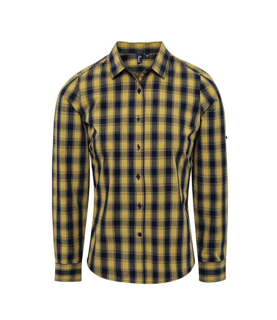 Premier Ladies Mulligan Check Long Sleeve Shirt in by Premier — Custom branded clothing by Print Press, featuring premium embroidery produced in our specialist print lab in the UK.